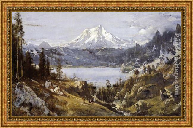 Framed Thomas Hill mount shasta from castle lake painting