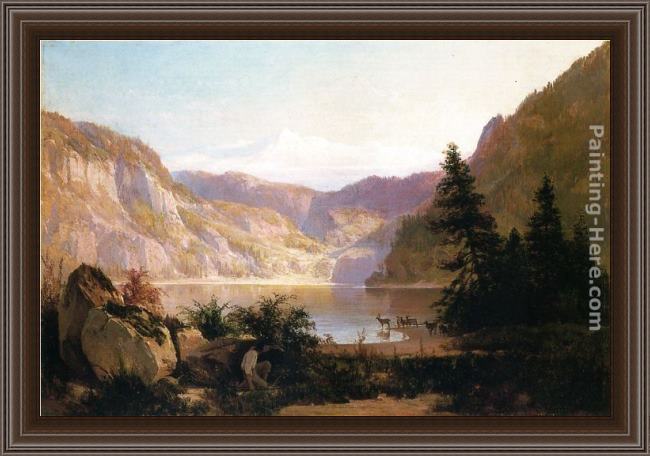 Framed Thomas Hill mountain lake painting