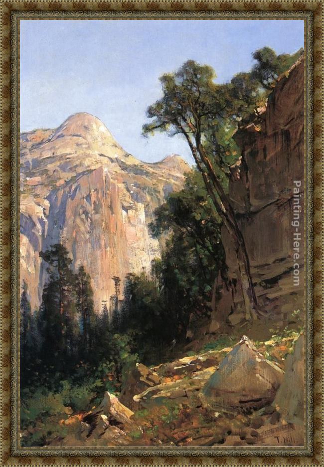 Framed Thomas Hill north dome, yosemite valley painting