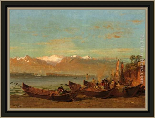 Framed Thomas Hill the salmon festival, columbia river painting