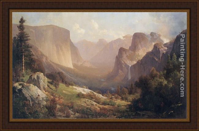 Framed Thomas Hill view of yosemite valley painting