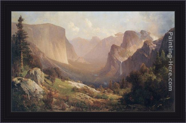 Framed Thomas Hill view of yosemite valley painting