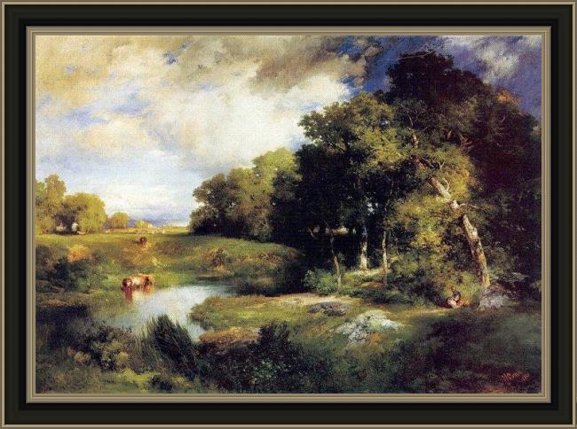 Framed Thomas Moran a pastoral landscape painting