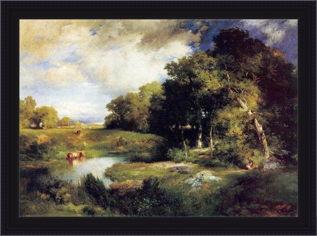 Framed Thomas Moran a pastoral landscape painting
