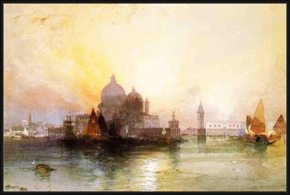 Framed Thomas Moran a view of venice painting
