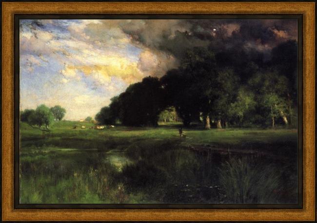 Framed Thomas Moran approaching storm painting