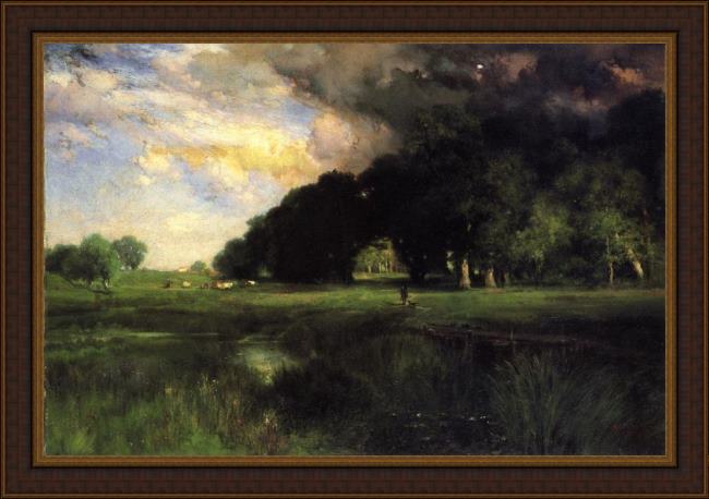 Framed Thomas Moran approaching storm painting