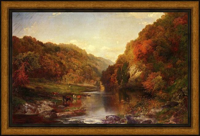 Framed Thomas Moran autumn on the wissahickon painting