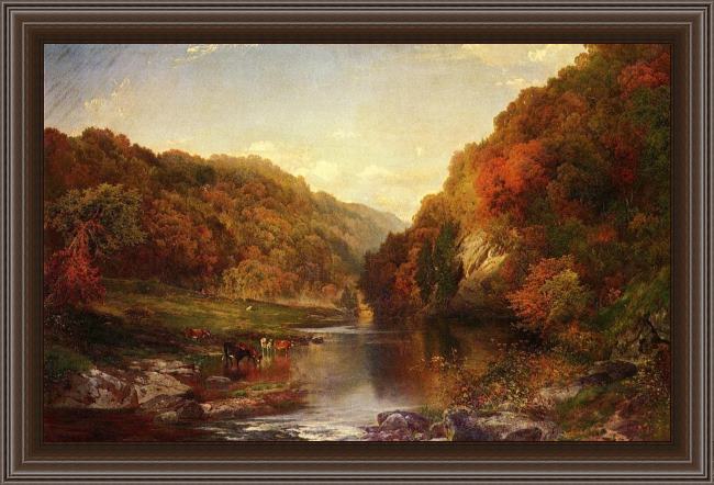 Framed Thomas Moran autumn on the wissahickon painting