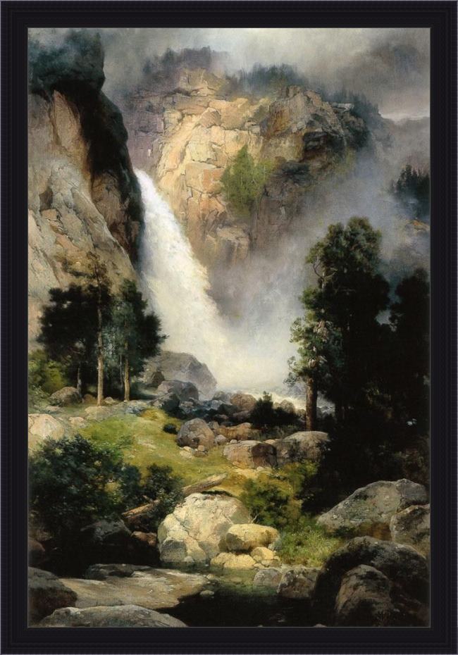 Framed Thomas Moran cascade falls yosemite painting