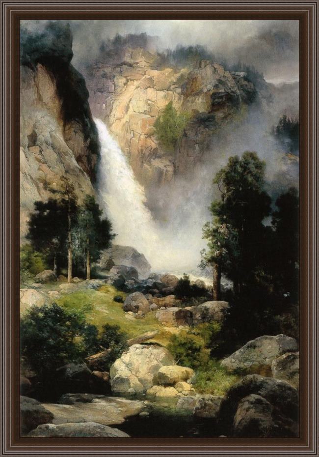 Framed Thomas Moran cascade falls yosemite painting