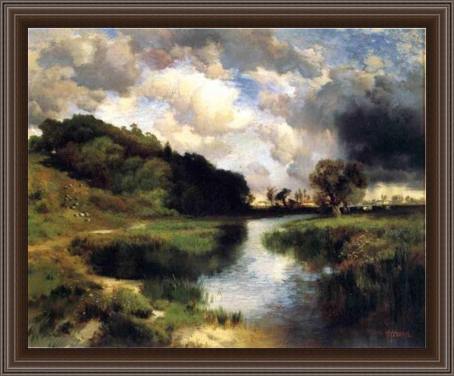 Framed Thomas Moran cloudy day at amagansett painting