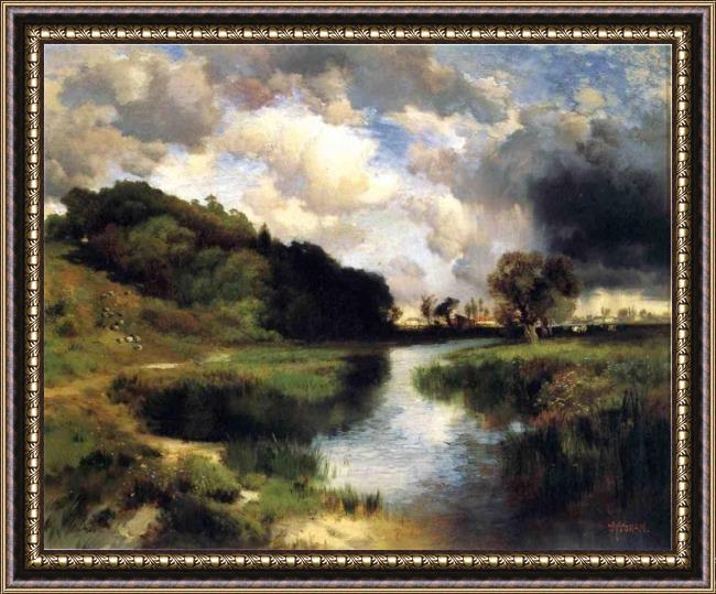 Framed Thomas Moran cloudy day at amagansett painting