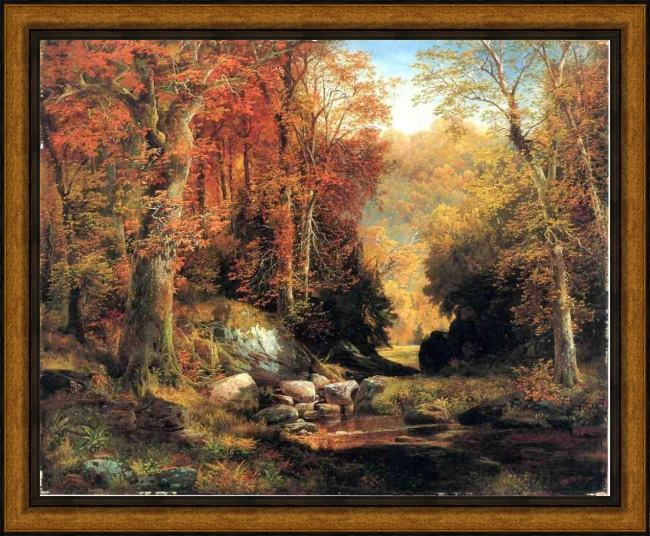 Framed Thomas Moran cresheim glen, wissahickon, autumn painting