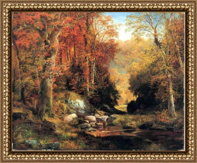 Framed Thomas Moran cresheim glen, wissahickon, autumn painting