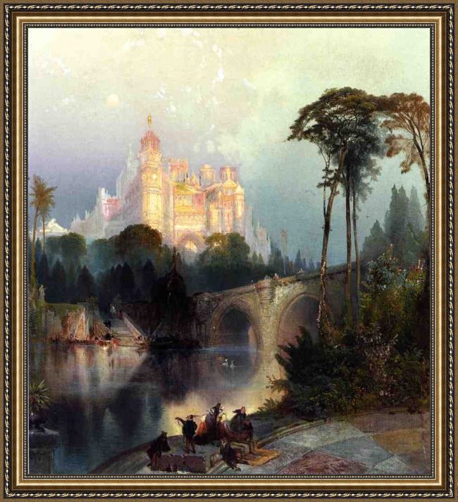 Framed Thomas Moran fantastic landscape painting