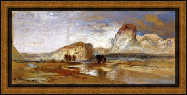 Framed Thomas Moran first sketch made in the west at green river, wyoming painting