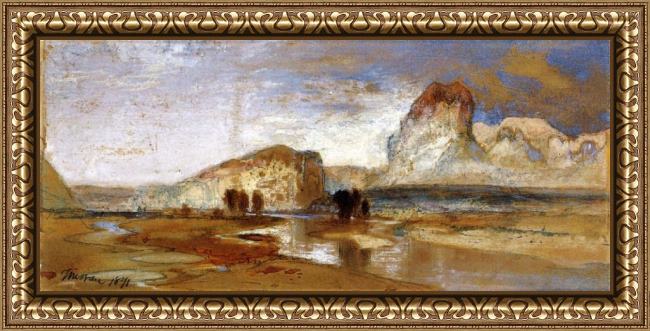 Framed Thomas Moran first sketch made in the west at green river, wyoming painting