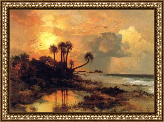 Framed Thomas Moran fort george island painting