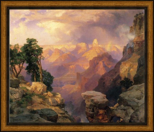 Framed Thomas Moran grand canyon with rainbows painting