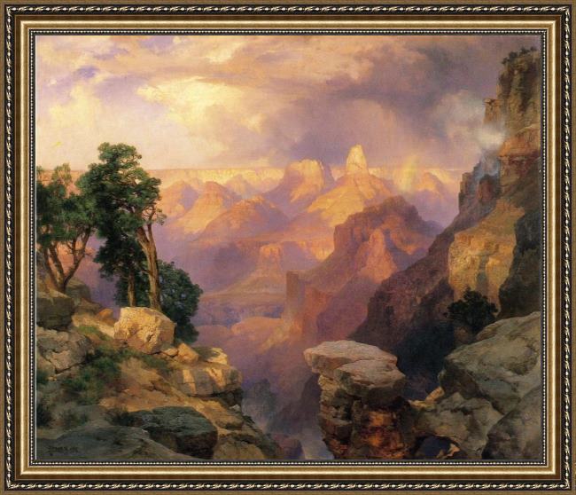 Framed Thomas Moran grand canyon with rainbows painting