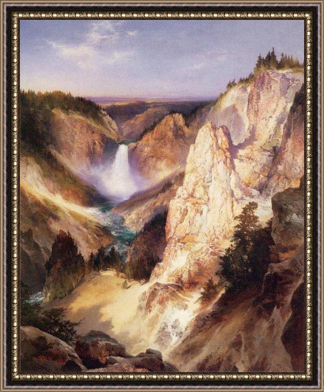 Framed Thomas Moran great falls of yellowstone painting