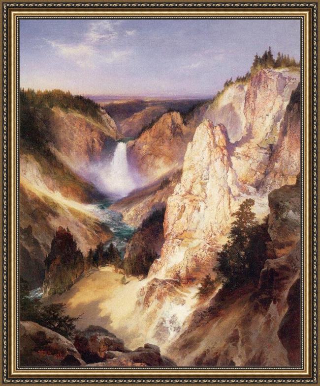 Framed Thomas Moran great falls of yellowstone painting