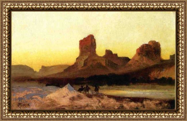 Framed Thomas Moran indians at the green river painting