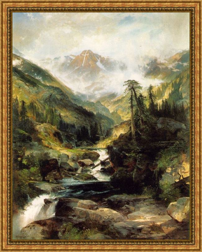 Framed Thomas Moran mountain of the holy cross painting