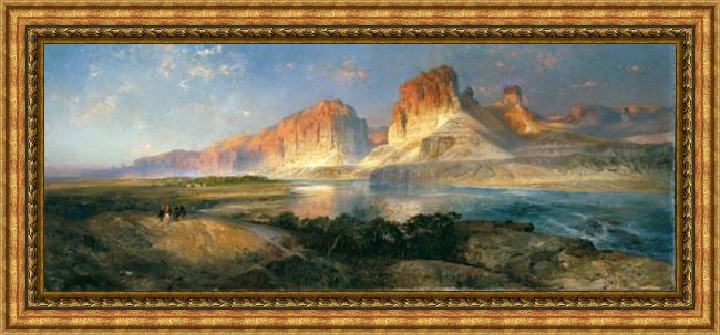 Framed Thomas Moran nearing camp on the upper colorado river painting
