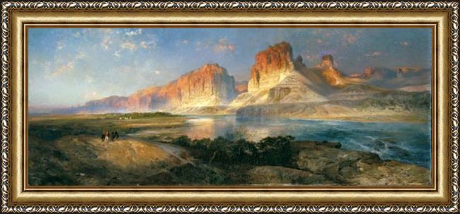 Framed Thomas Moran nearing camp on the upper colorado river painting