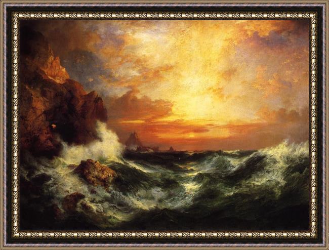 Framed Thomas Moran sunset near land's end, cornwall, england painting