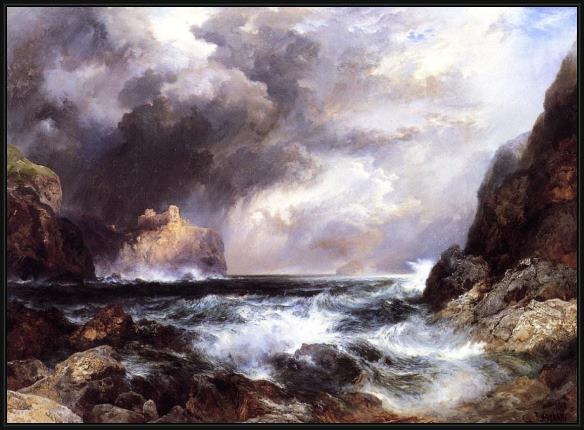 Framed Thomas Moran tantallon castle, north berwick, scotland painting