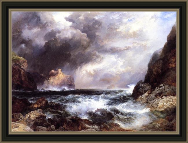 Framed Thomas Moran tantallon castle, north berwick, scotland painting