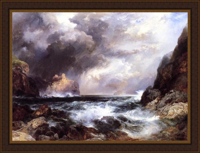 Framed Thomas Moran tantallon castle, north berwick, scotland painting