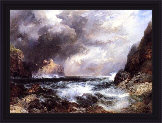 Framed Thomas Moran tantallon castle, north berwick, scotland painting