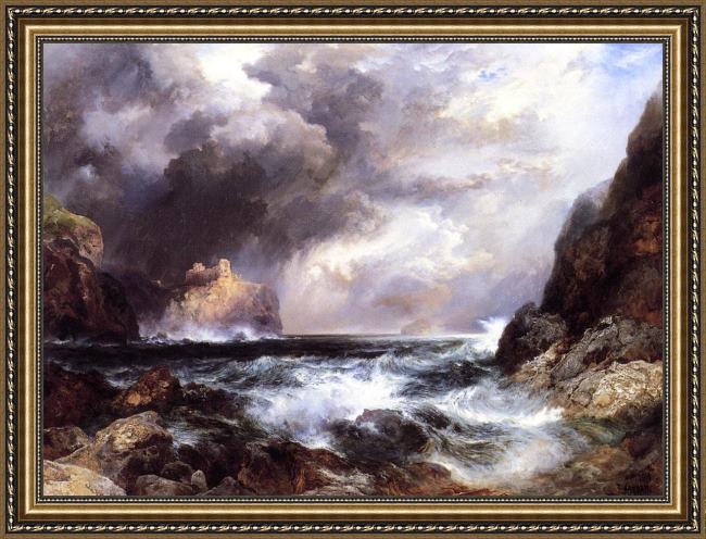 Framed Thomas Moran tantallon castle, north berwick, scotland painting