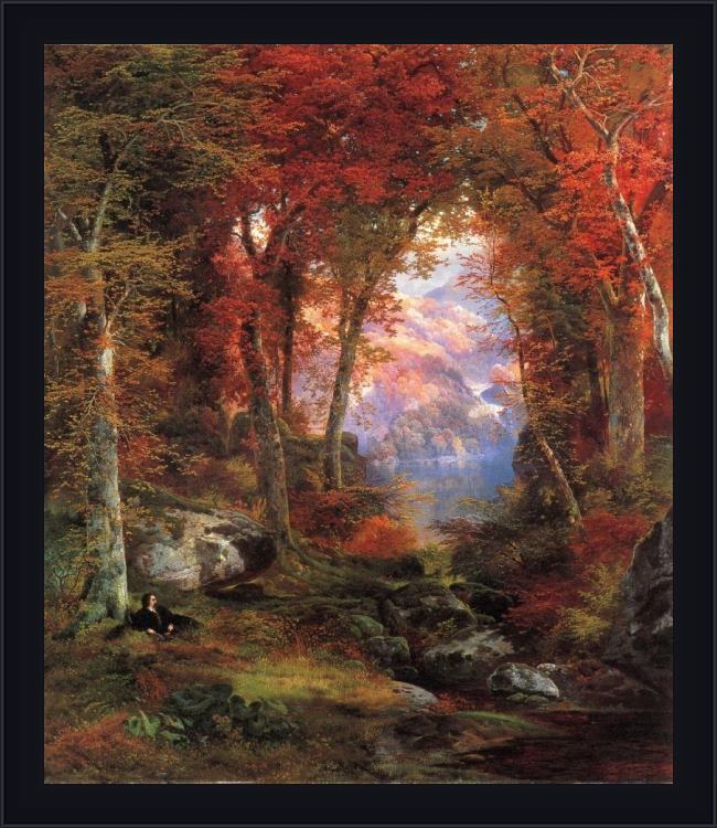 Framed Thomas Moran the autumnal woods painting