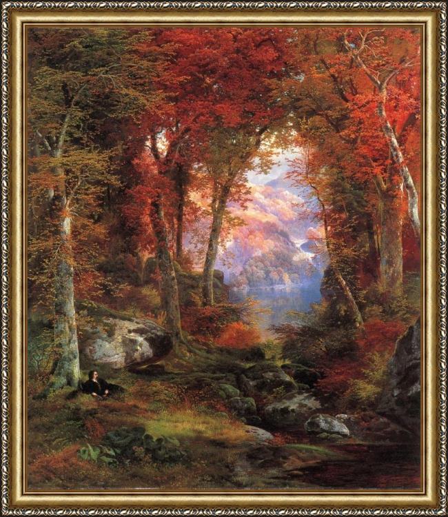 Framed Thomas Moran the autumnal woods painting