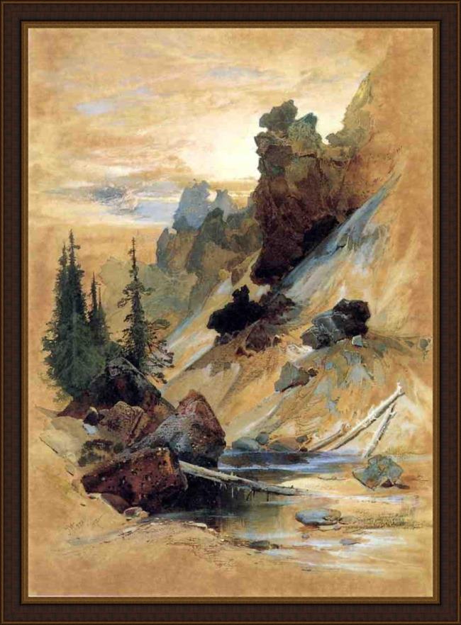 Framed Thomas Moran the devil's den on cascade creek painting