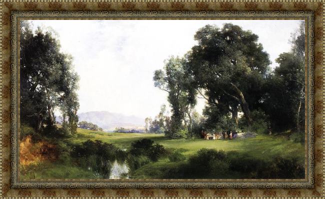 Framed Thomas Moran the picnic painting