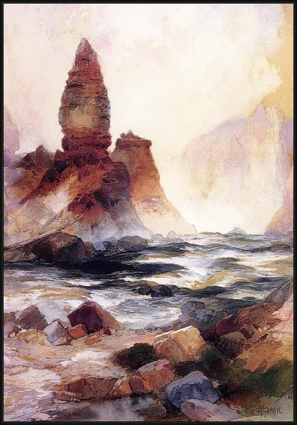 Framed Thomas Moran tower falls and sulphur rock,yellowstone painting