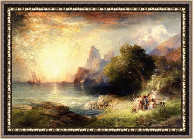 Framed Thomas Moran ulysses and the sirens painting