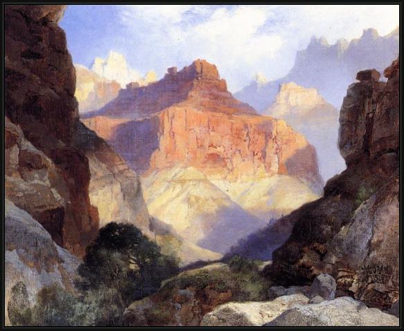 Framed Thomas Moran under the red wall,grand canyon of arizona painting