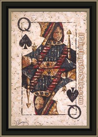 Framed Trevor Mezak queen of spades painting