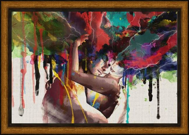 Framed Unknown Artist abstract figure lover painting