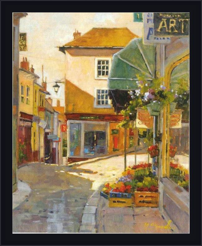 Framed Unknown Artist cobblestone village by marilyn simandle painting