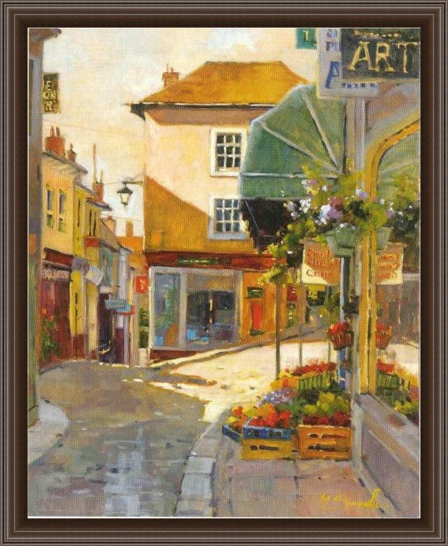 Framed Unknown Artist cobblestone village by marilyn simandle painting