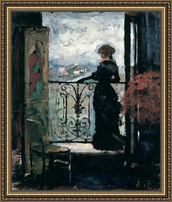 Framed Unknown Artist lady on a balcony by albert edelfelt painting