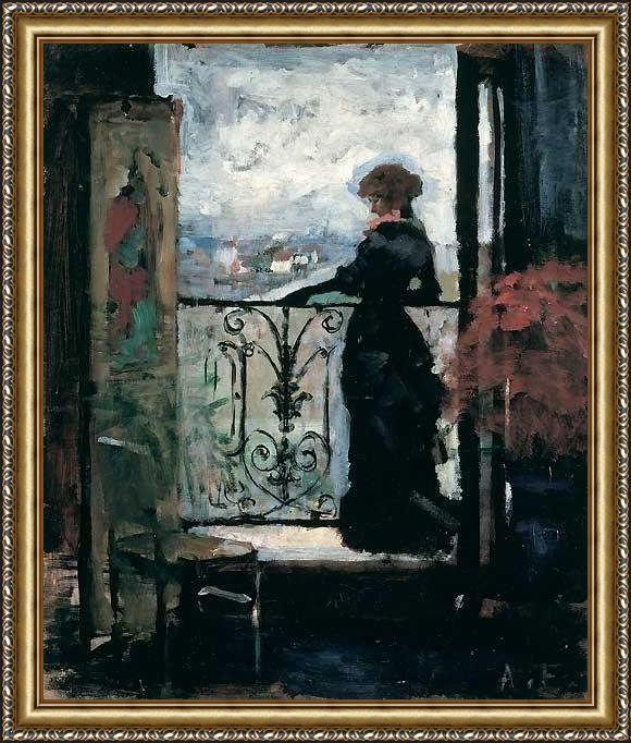 Framed Unknown Artist lady on a balcony by albert edelfelt painting